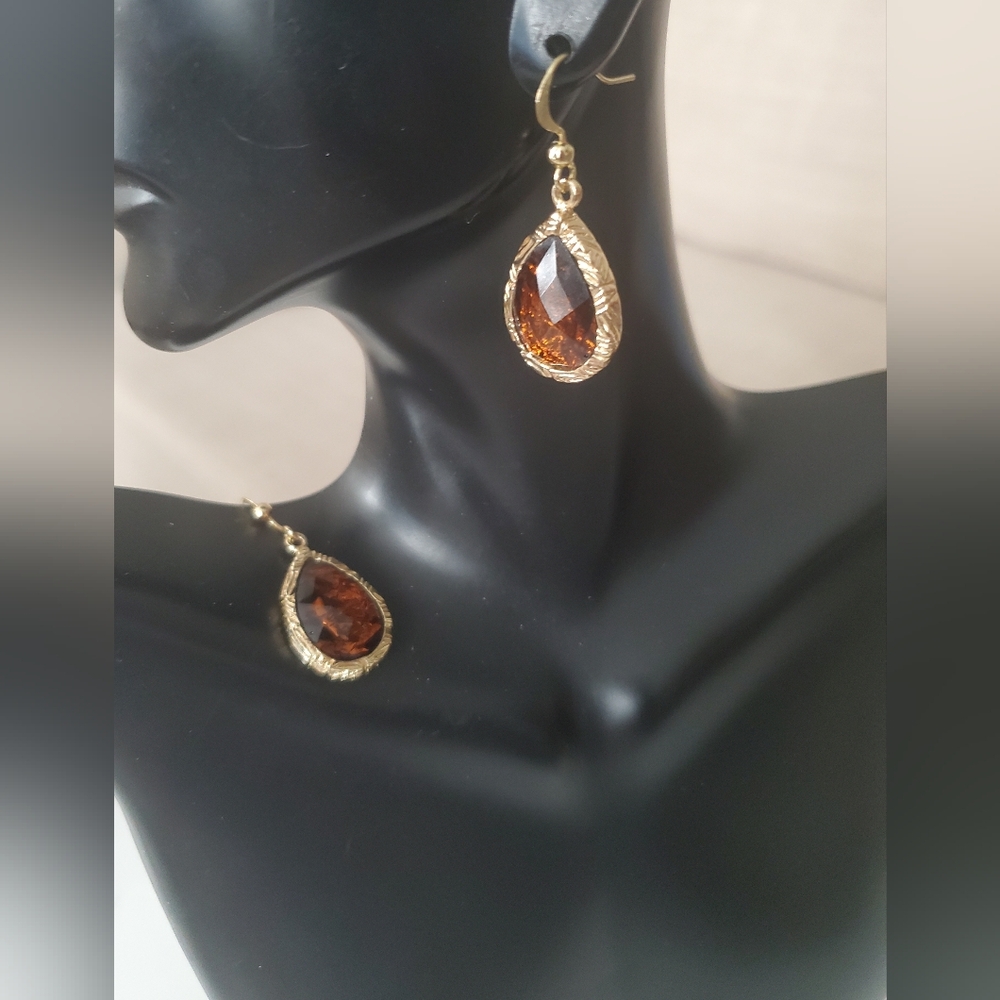 Amber Teardrop Dangle Earrings - image 4